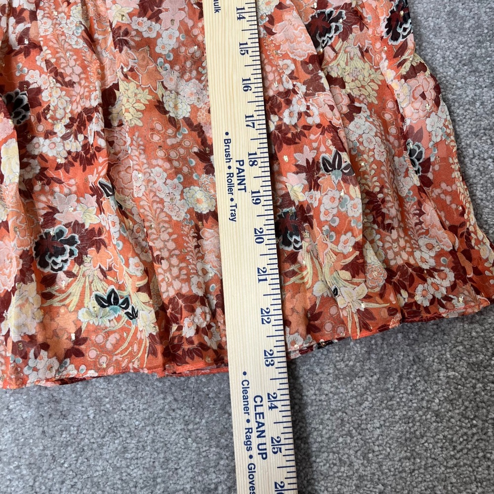 Ulla Johnson Blouse Womens Size 0 Orange Floral Silk Smocked Metallic Top - Picture 8 of 13